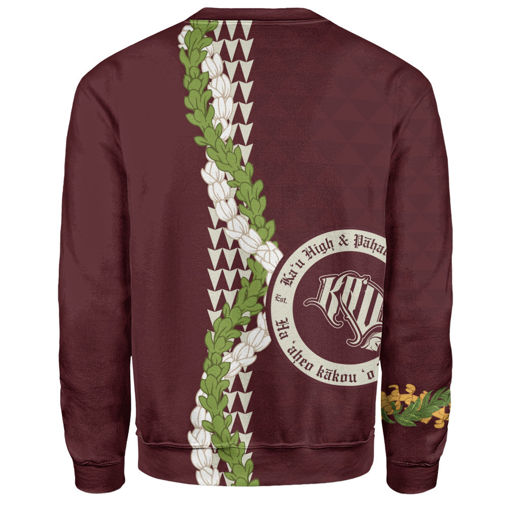 Kaʻū High & Pāhala Elementary School Sweatshirt Puakenikeni Maile Flower Lei