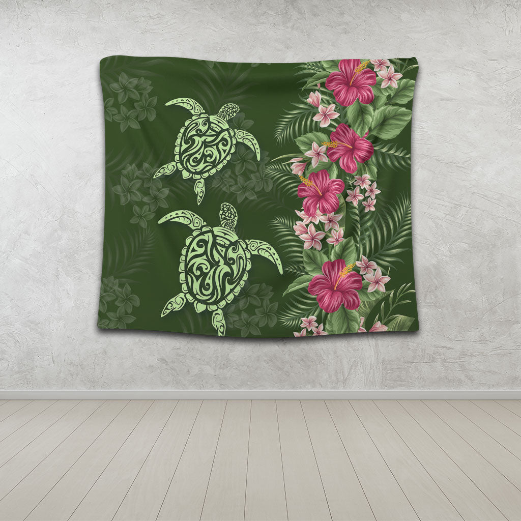 Hawaii Tapestry Polynesian Sea Turtle Hibiscus Tropical Style