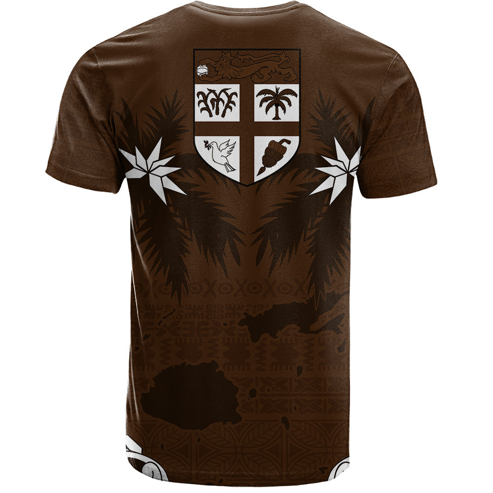 Fiji T-Shirt Coat Of Arms Flag Islands Brown Tapa Style