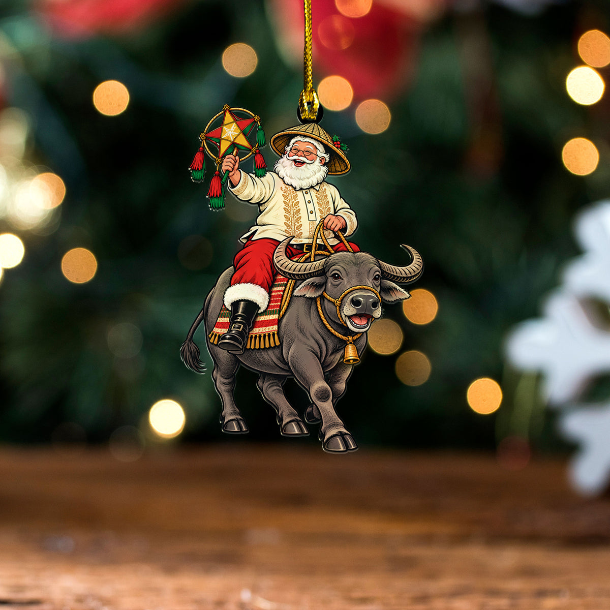 Philippines Filipinos Acrylic And Wooden Ornament Santa Carabao Parol Maligayang Pasko Keepsake