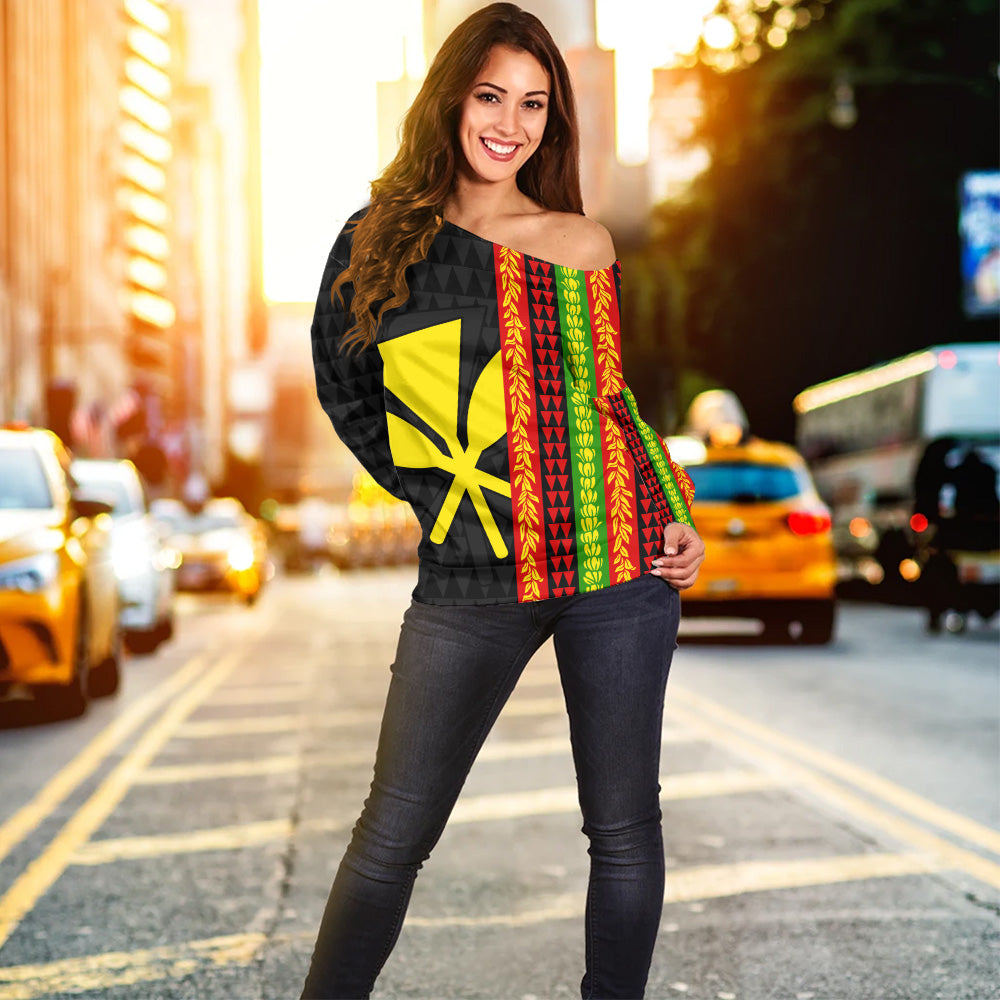 Hawaii Off Shoulder Sweatshirt Flag Tribal Stripe Island Pride Style