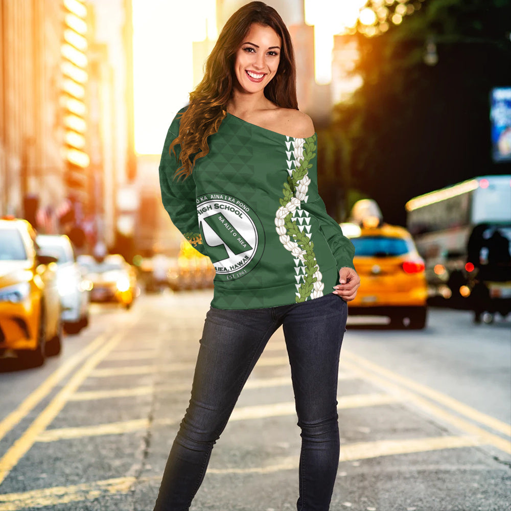 ʻAiea High School Off Shoulder Sweatshirt Puakenikeni Maile Flower Lei