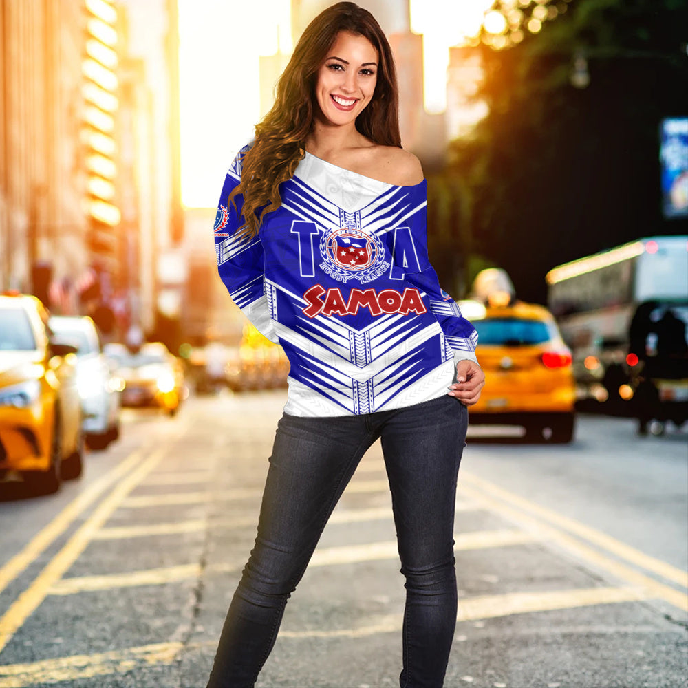Samoa Off Shoulder Sweatshirt Toa Samoa Rugby Polynesian Tribal Pride Style