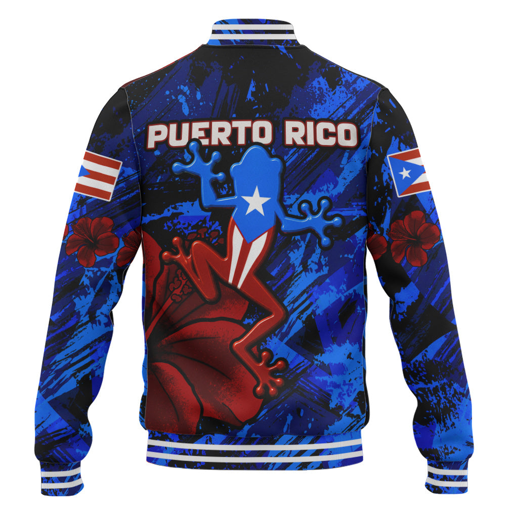 Puerto Rico Baseball Jacket Coqui Frog Flag Hibiscus Tropical Floral Pride