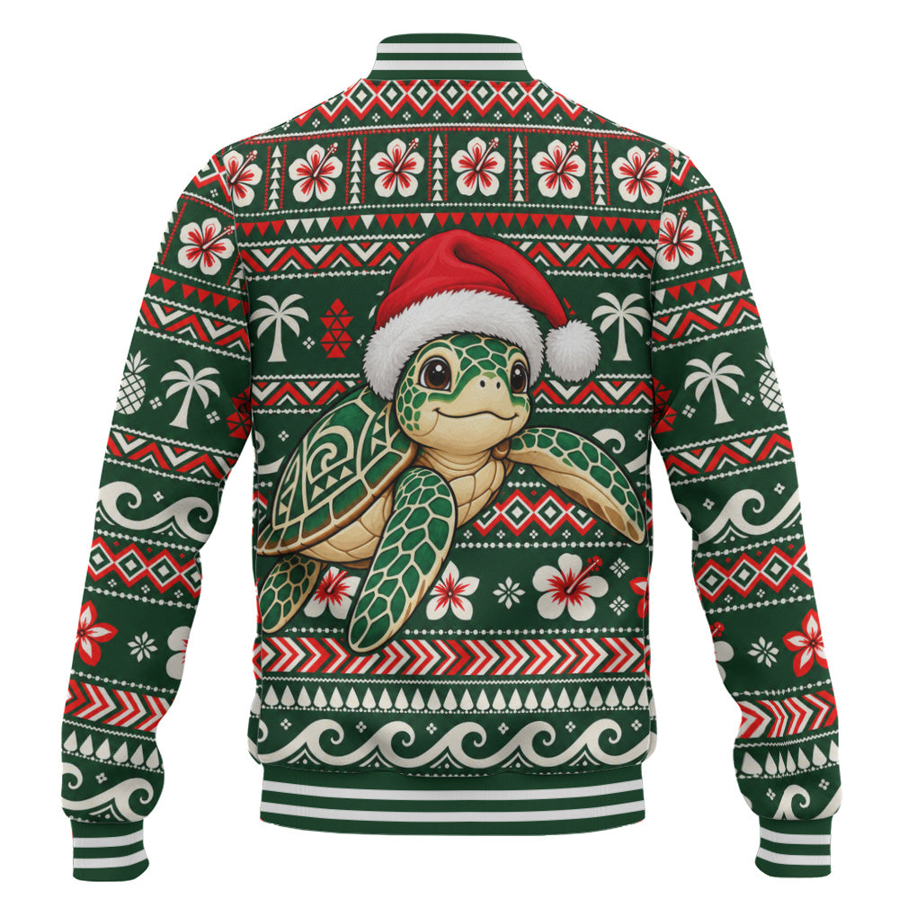 Hawaii Baseball Jacket Santa Sea Turtle Polynesian Tribal Tropical Floral