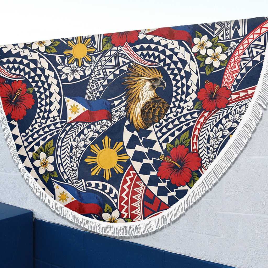 Philippines Filipinos Beach Blanket Eagle Sun Flag Floral Tribal Style