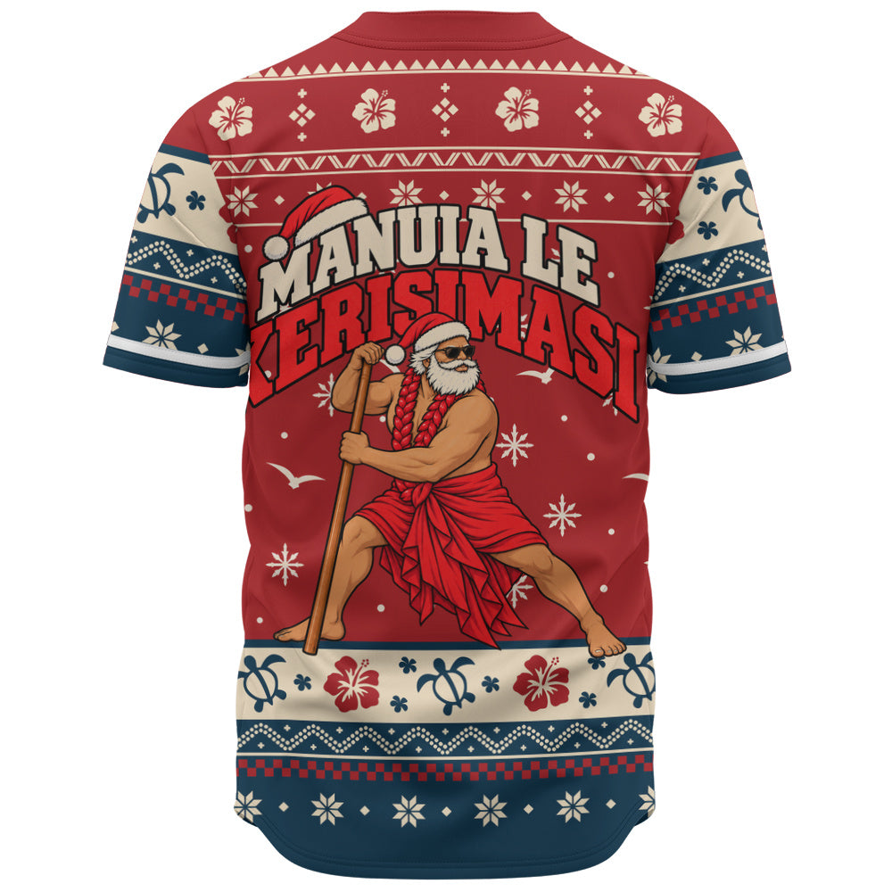 Samoa Baseball Shirt Ugly Christmas Manuia le Kerisimasi Samoan Warrior Santa