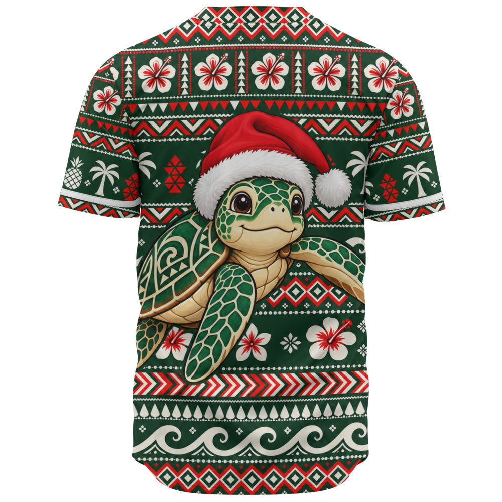 Hawaii Baseball Shirt Santa Sea Turtle Polynesian Tribal Tropical Floral