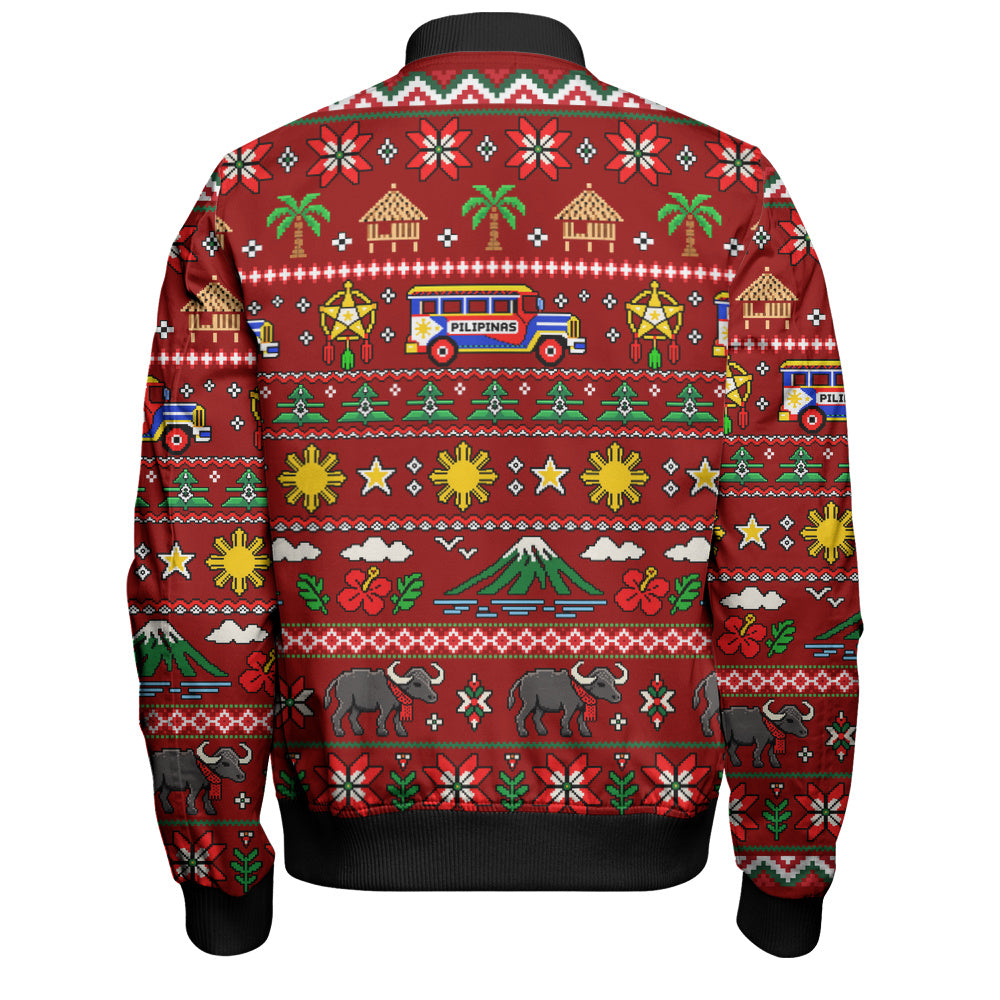 Philippines Filipinos Bomber Jacket Maligayang Pasko Pattern Style