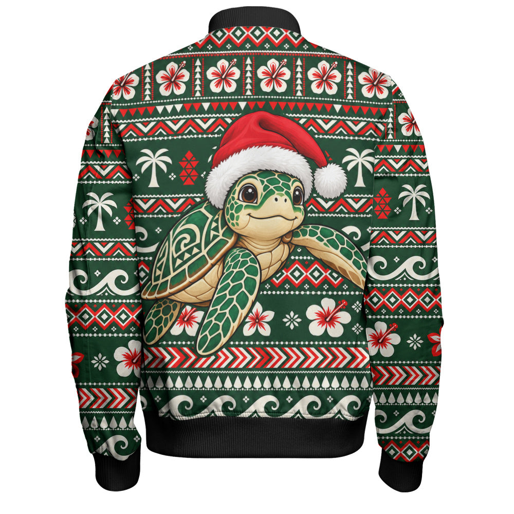 Hawaii Bomber Jacket Santa Sea Turtle Polynesian Tribal Tropical Floral