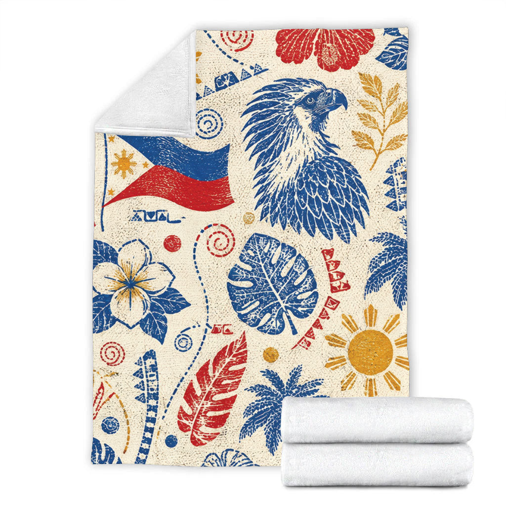 Philippines Filipinos Premium Blanket Eagle Sun Flag Tropical Floral Vintage Stamp Style