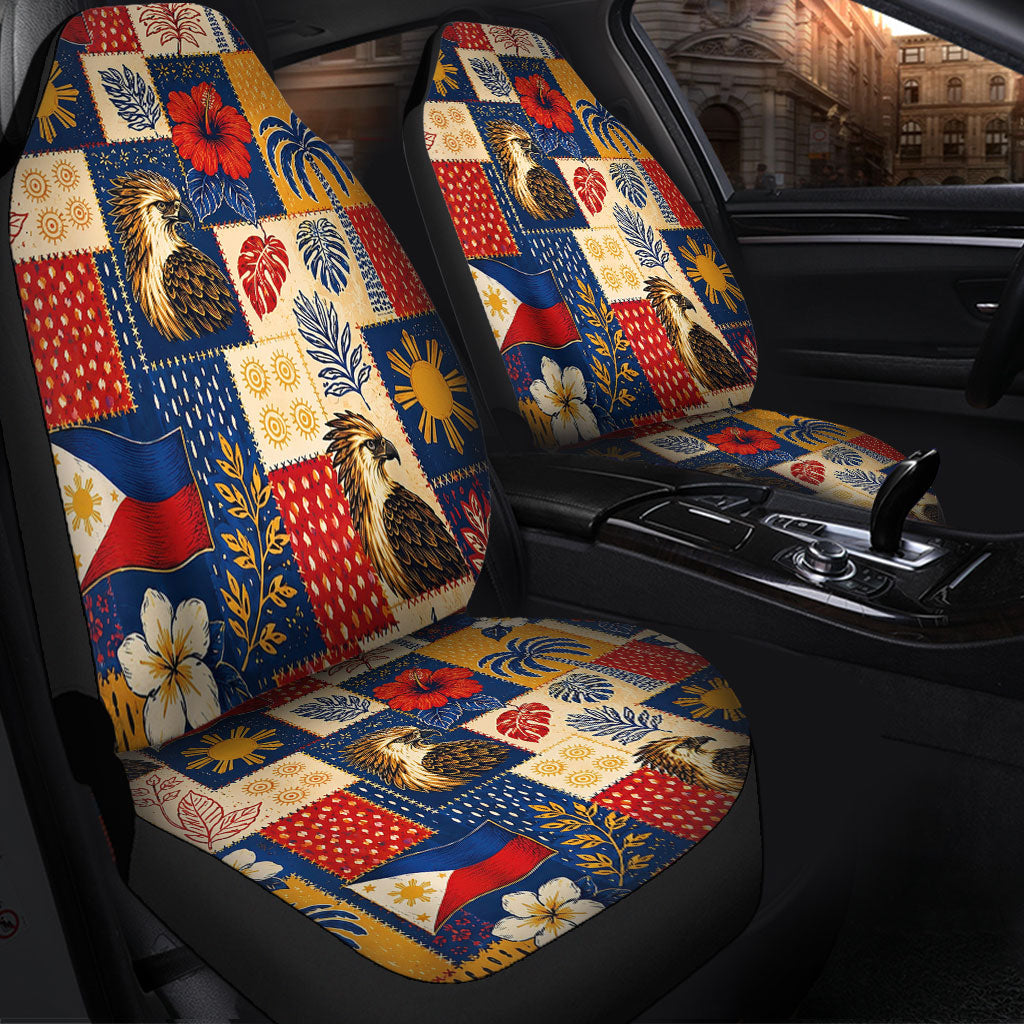 Philippines Filipinos Car Seat Covers Eagle Sun Flag Tropical Floral Patchwork Style