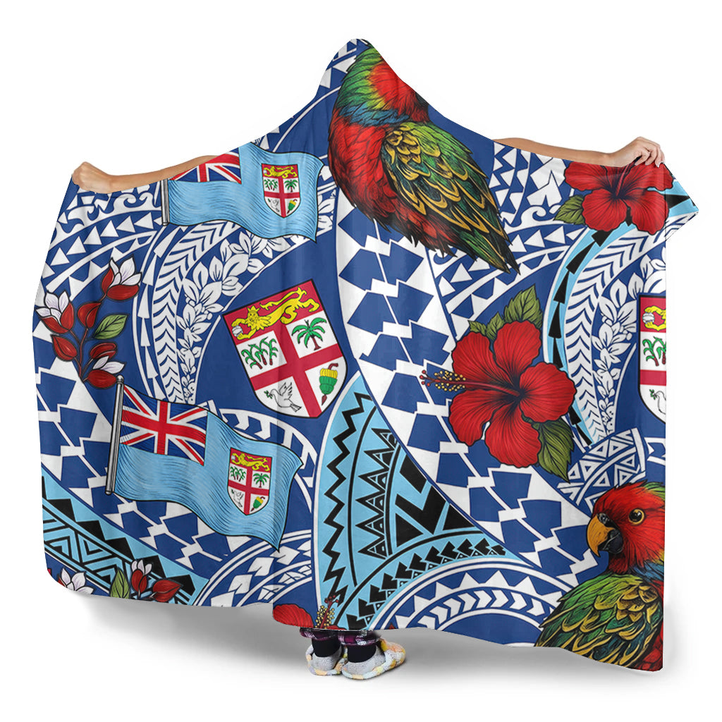 Fiji Hooded Blanket Kula Parrot Flag Hibiscus Tribal Style