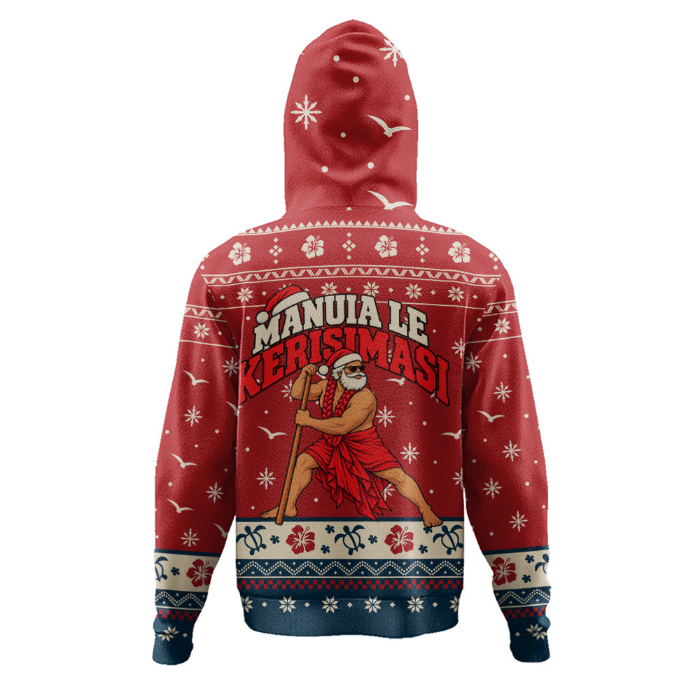 Samoa Hoodie Ugly Christmas Manuia le Kerisimasi Samoan Warrior Santa