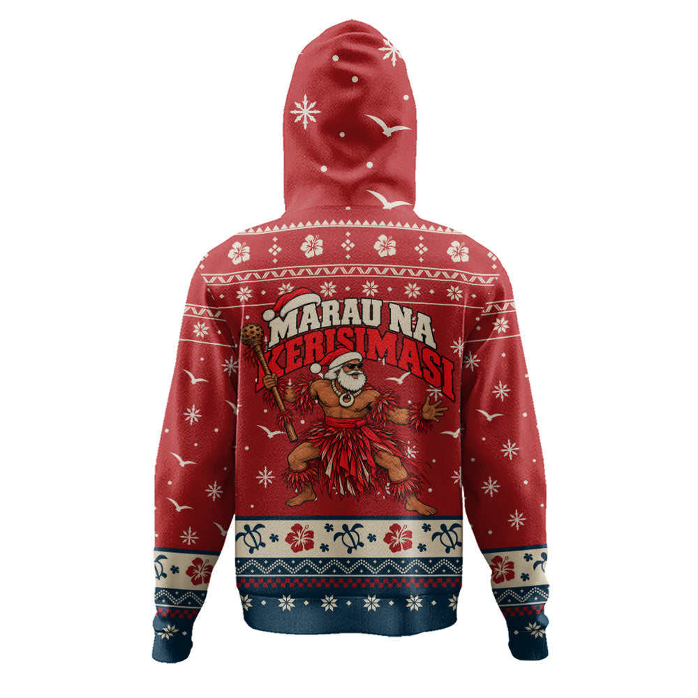 Fiji Hoodie Ugly Christmas Marau na Kerisimasi Fijian Warrior Santa