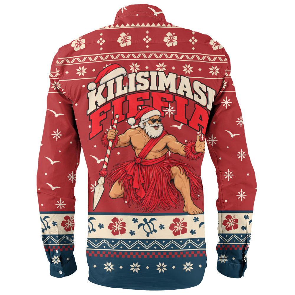 Tonga Long Sleeve Shirt Ugly Christmas Kilisimasi Fiefia Tongan Warrior Santa