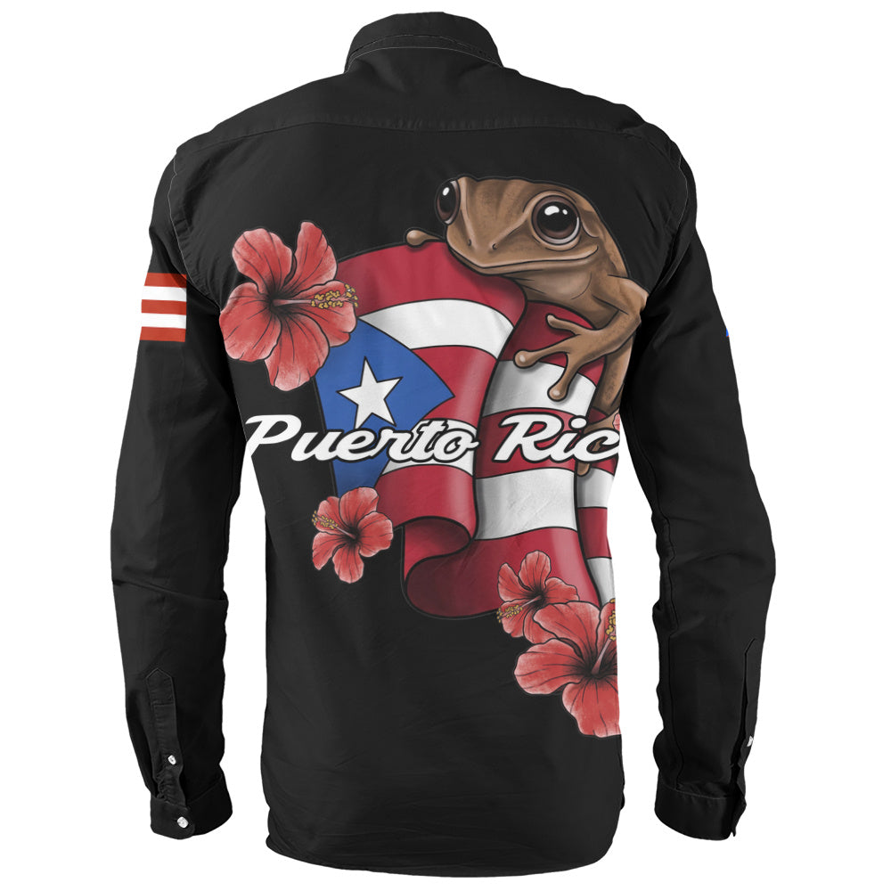Puerto Rico Long Sleeve Shirt Black Puerto Rican Flag Hibiscus Floral Boricua Pride