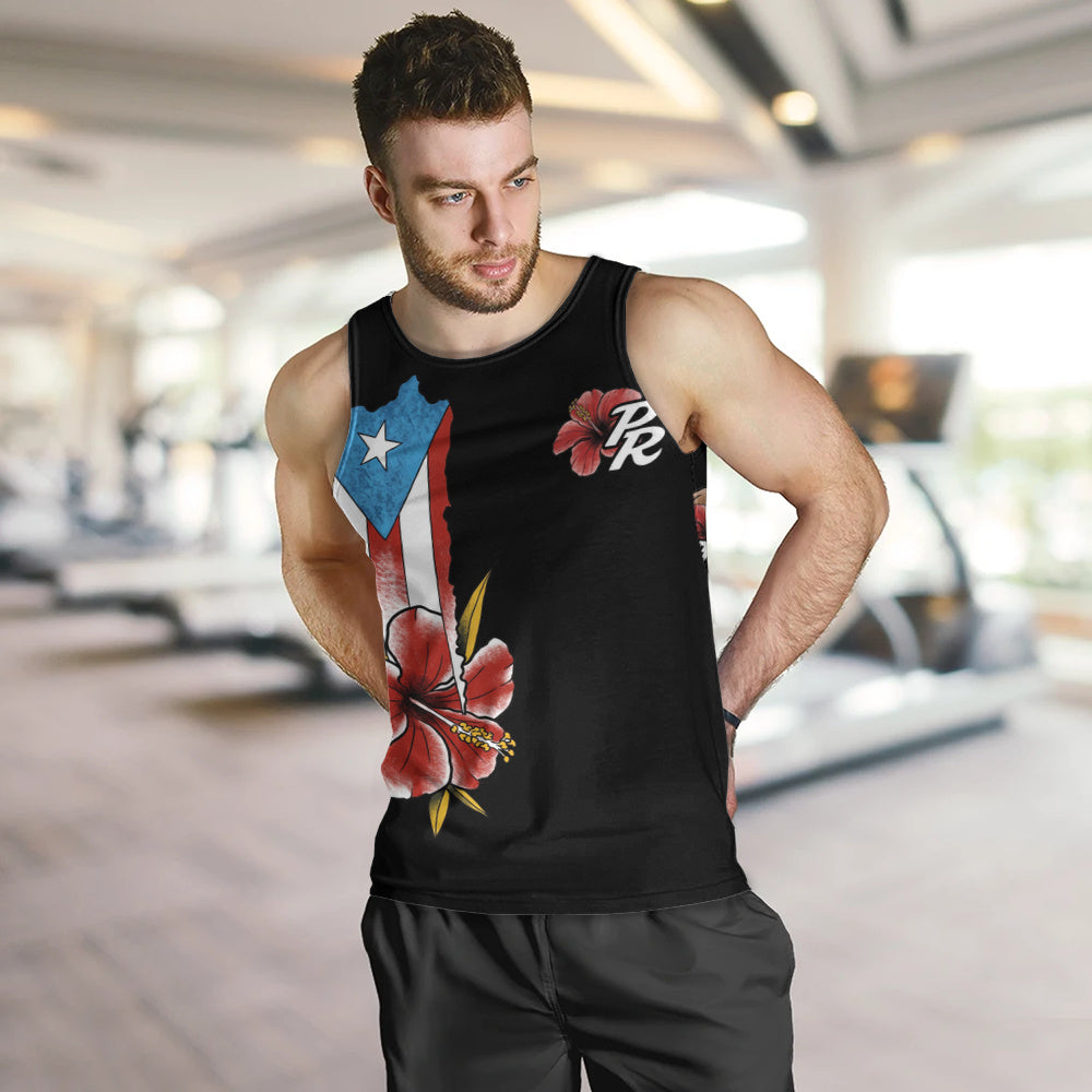Puerto Rico Tank Top Black Puerto Rican Flag Hibiscus Floral Boricua Pride