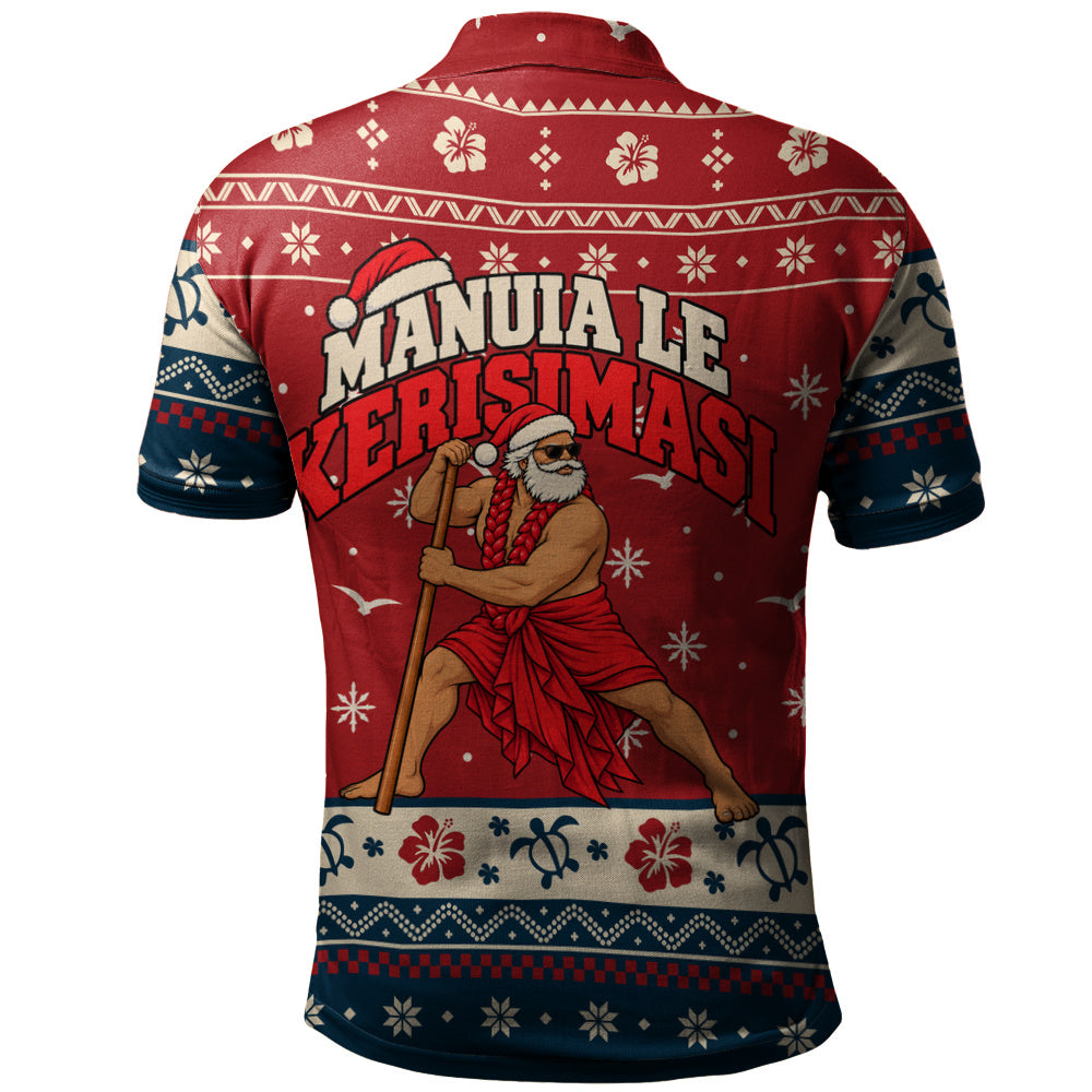 Samoa Polo Shirt Ugly Christmas Manuia le Kerisimasi Samoan Warrior Santa