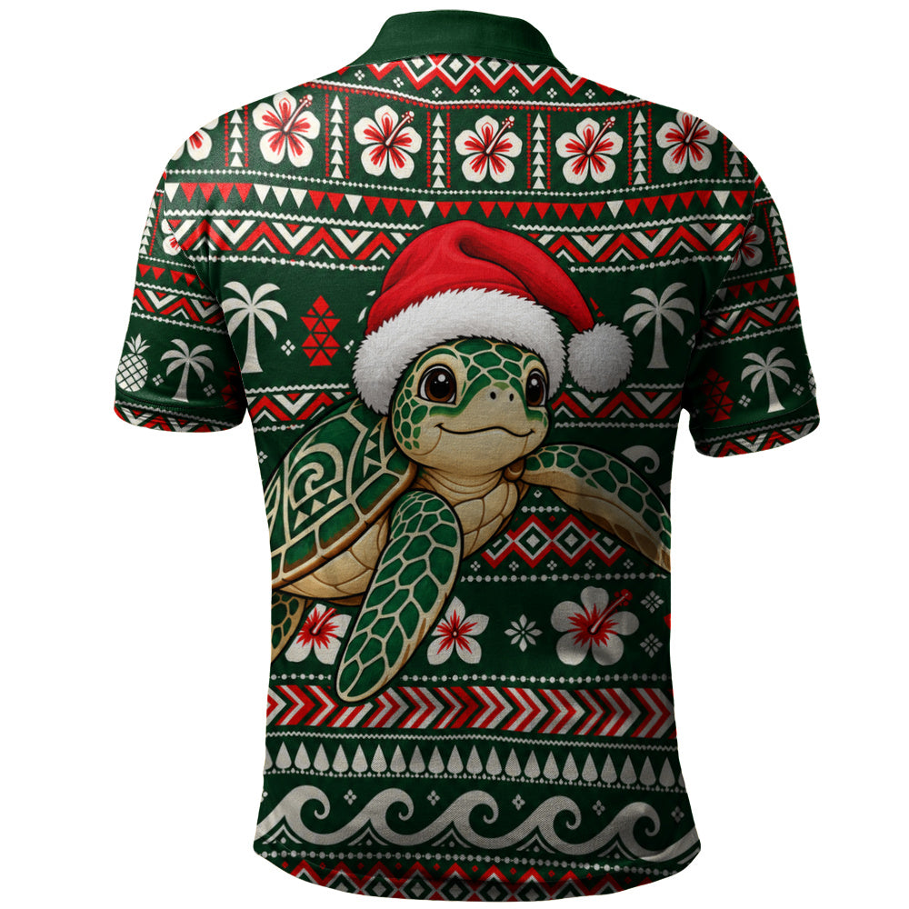 Hawaii Polo Shirt Santa Sea Turtle Polynesian Tribal Tropical Floral