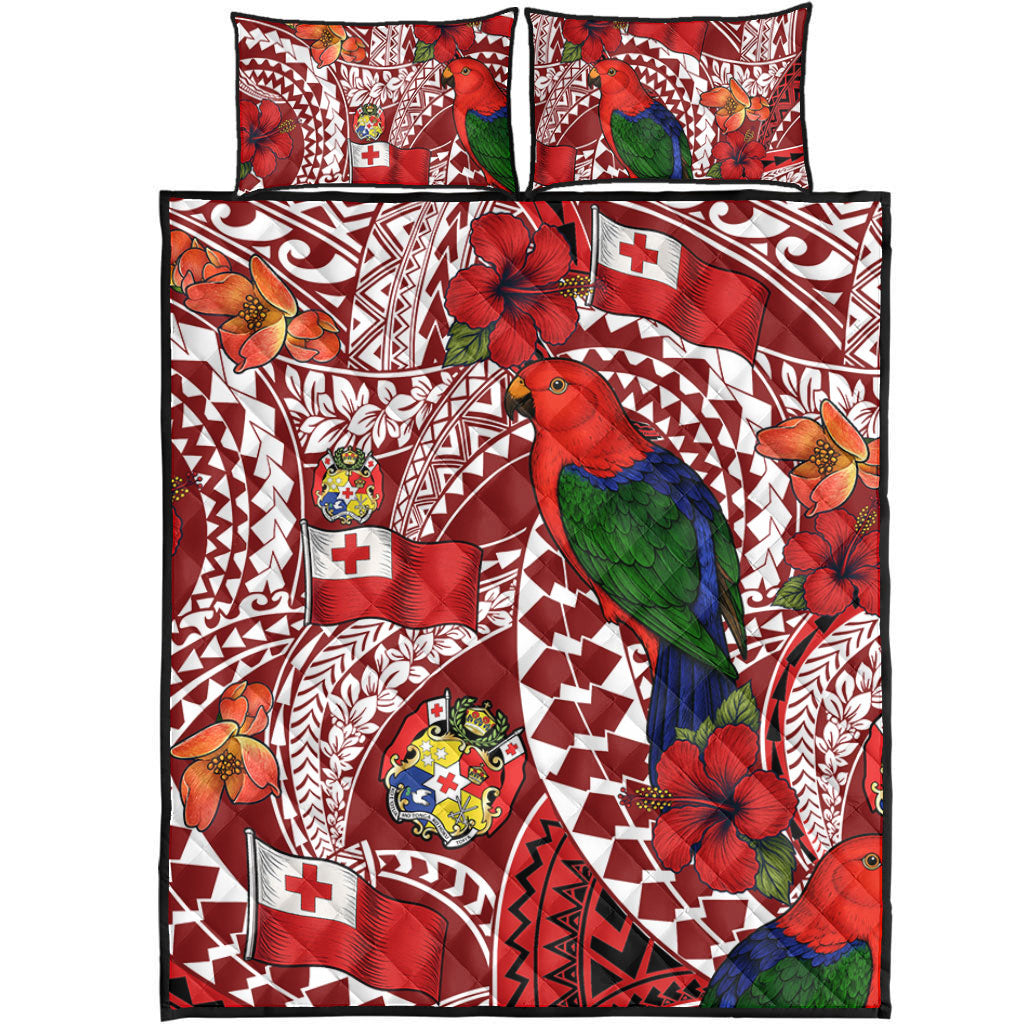Tonga Quilt Bed Set Polynesian Red Shining Parrot Heilala Pattern