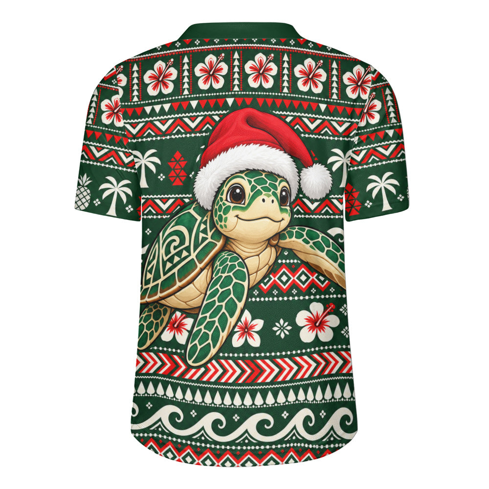 Hawaii Rugby Jersey Santa Sea Turtle Polynesian Tribal Tropical Floral