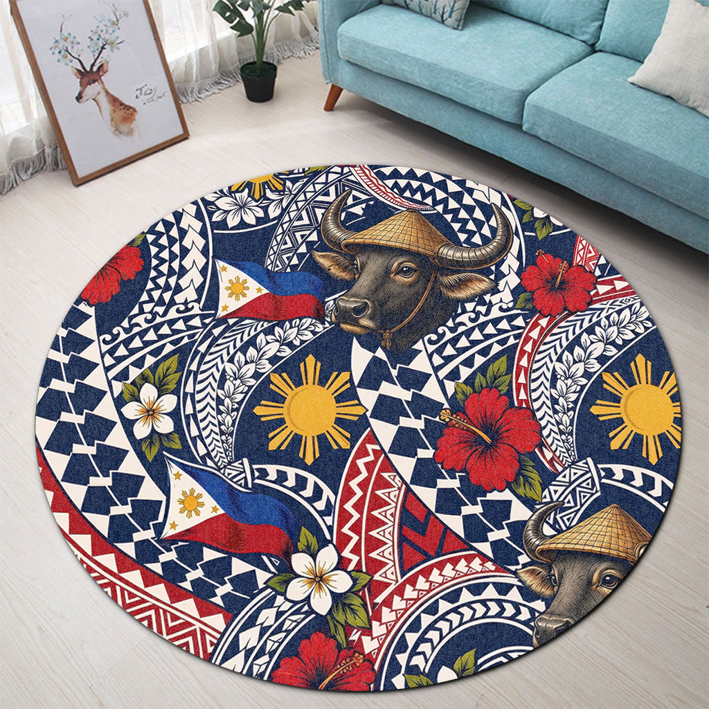 Philippines Filipinos Round Rug Carabao Sun Flag Floral Tribal Style
