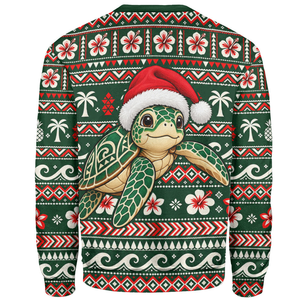 Hawaii Sweatshirt Santa Sea Turtle Polynesian Tribal Tropical Floral