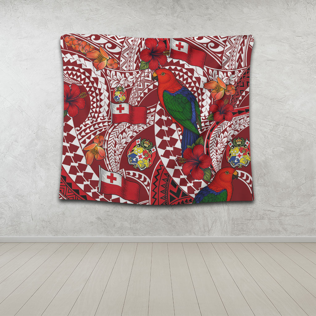 Tonga Tapestry Polynesian Red Shining Parrot Heilala Pattern