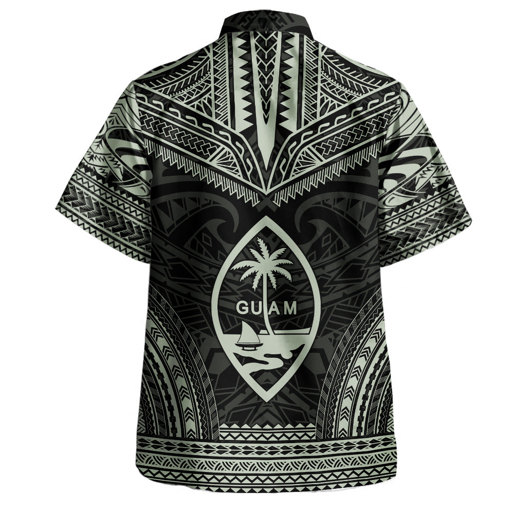 Guam Custom Personalised Hawaiian Shirt Chief Tattoo Patterns Style Sage Green