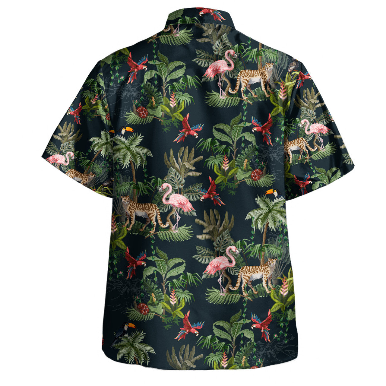 Safari Style Aloha Hawaiian Shirt Pink Flamingo Summer Green Tropic Palm Leaf