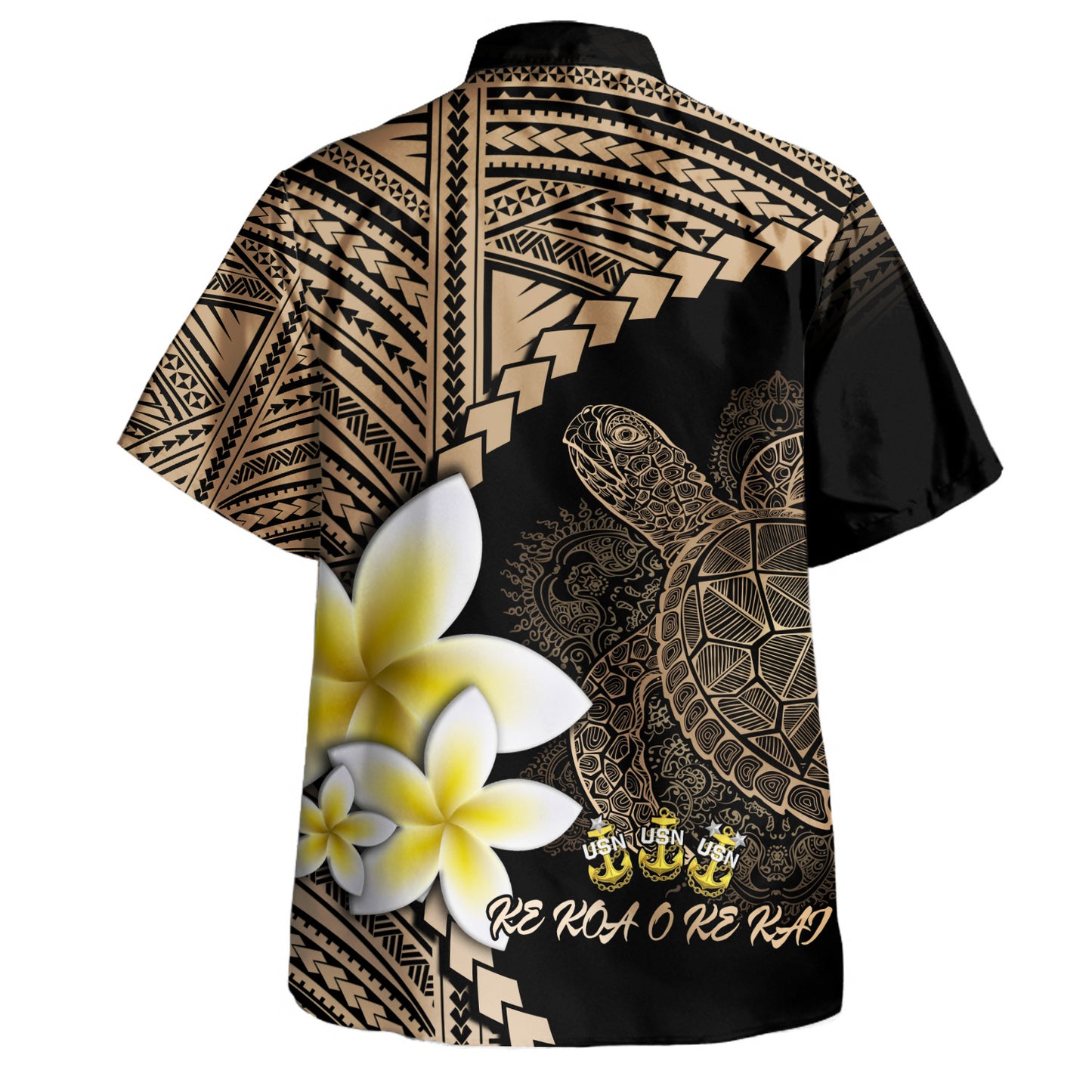 Ke Koa O Ke Kai Custom Personalised Hawaiian Shirt Plumeria Sea Turtle Tattoo Tribal Design