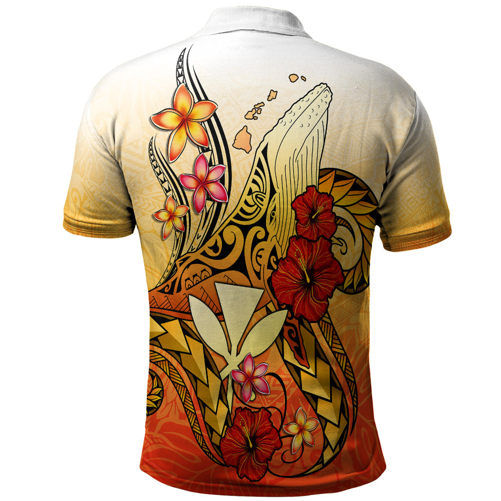 Hawaii Polo Shirt Humpback Whale with Hibiscus Plumeria