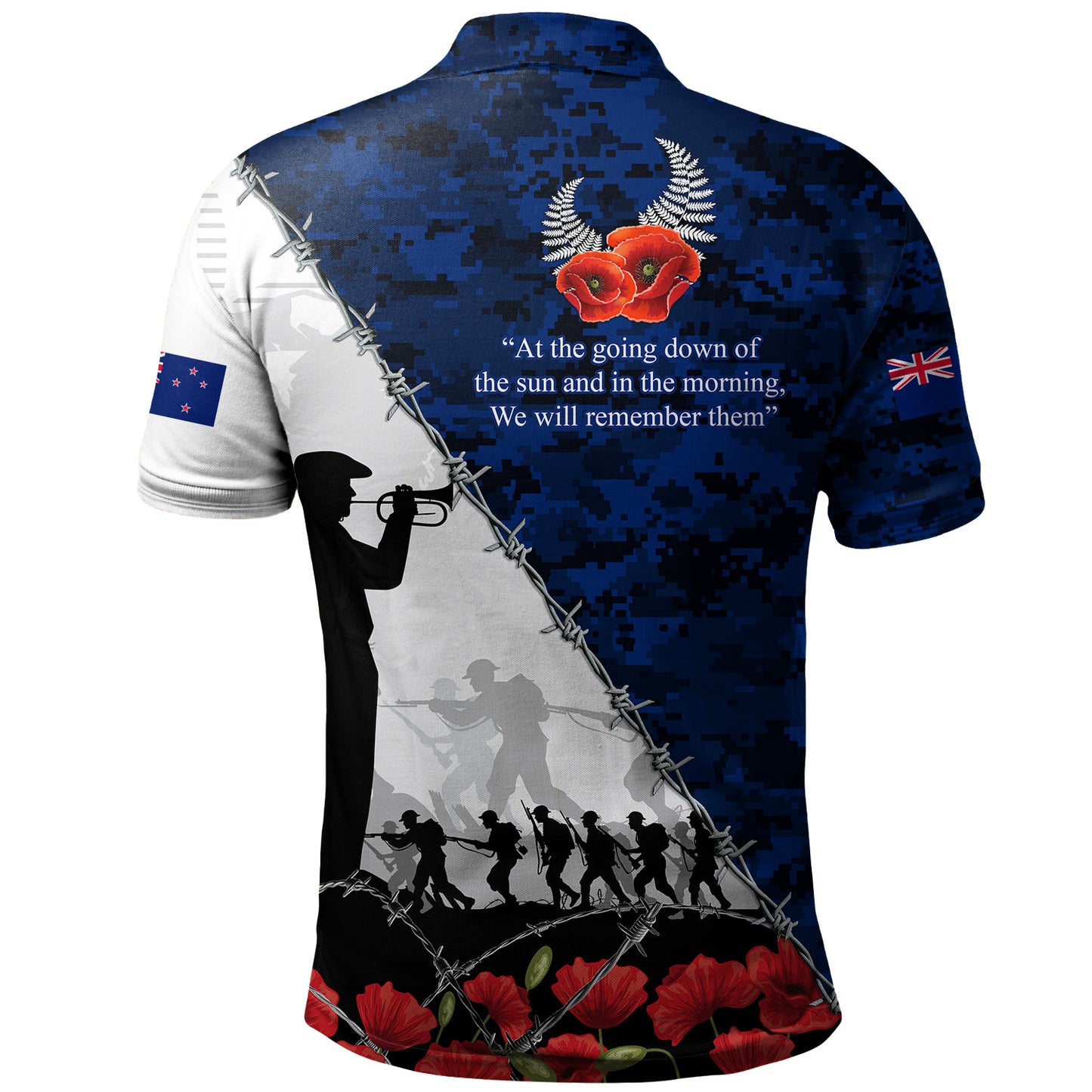 New Zealand Polo Shirt Anzac Day Poppy Flower And Barbed Wire