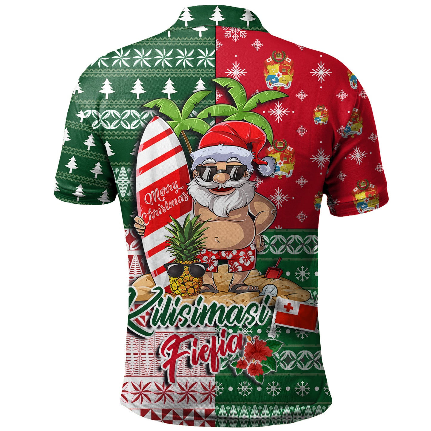 Tonga Polo Shirt Kilisimasi Fiefia Tropical Xmas Patterns