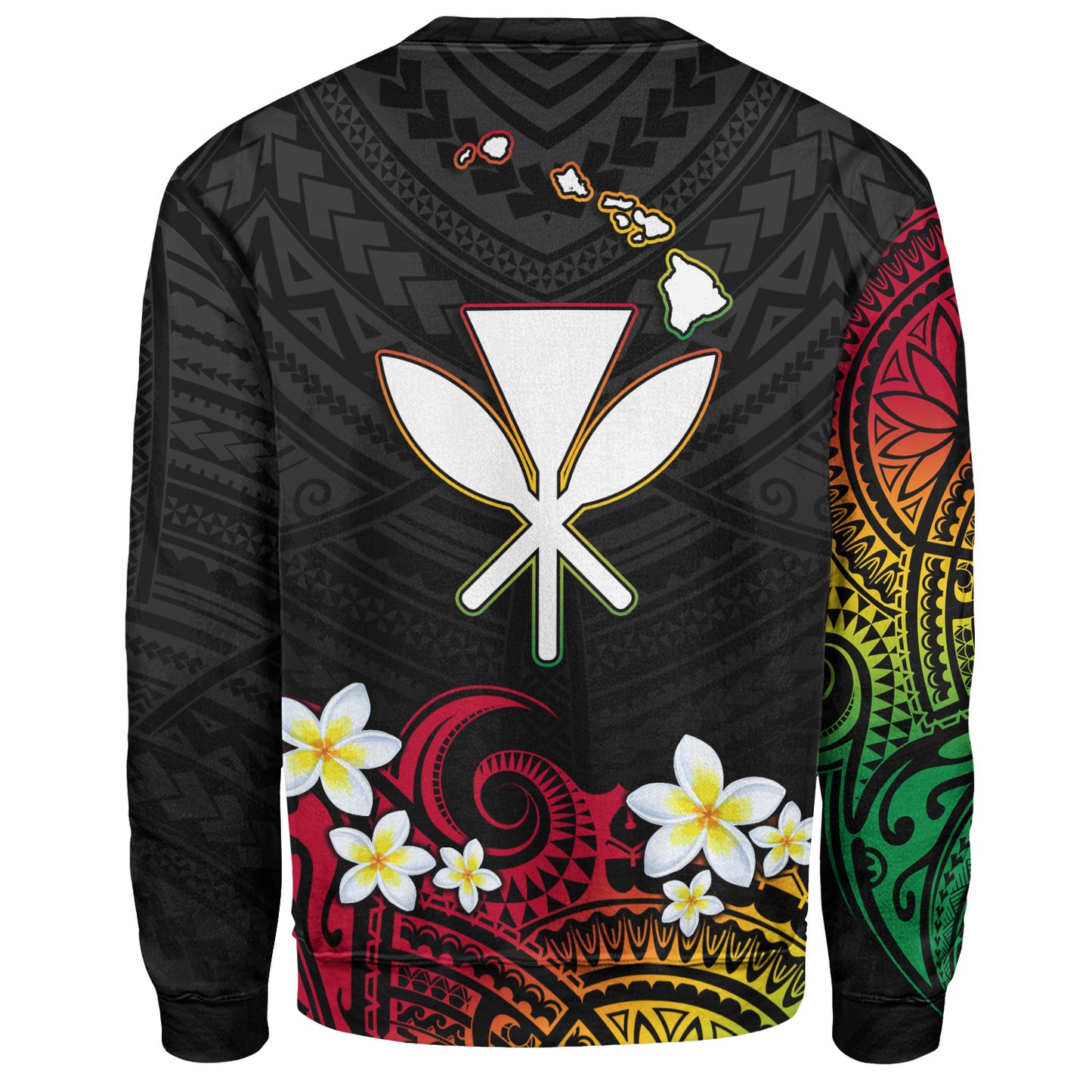 Hawaii Sweatshirt Custom Plumeria Flowers Tribal Motif Reggae