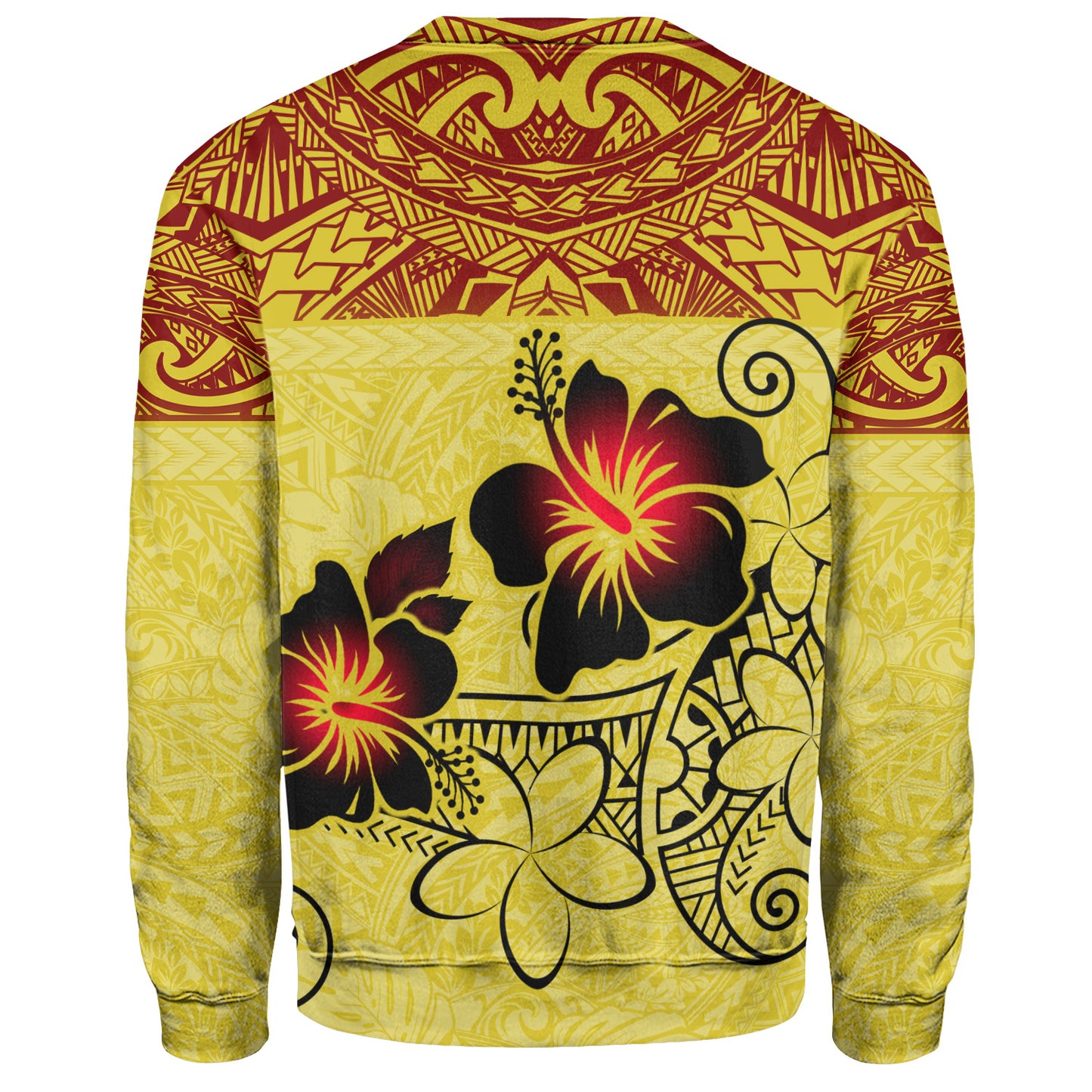 Hawaii Sweatshirt Polynesian Tribal Patterns Hibiscus Flowers Yellow Color