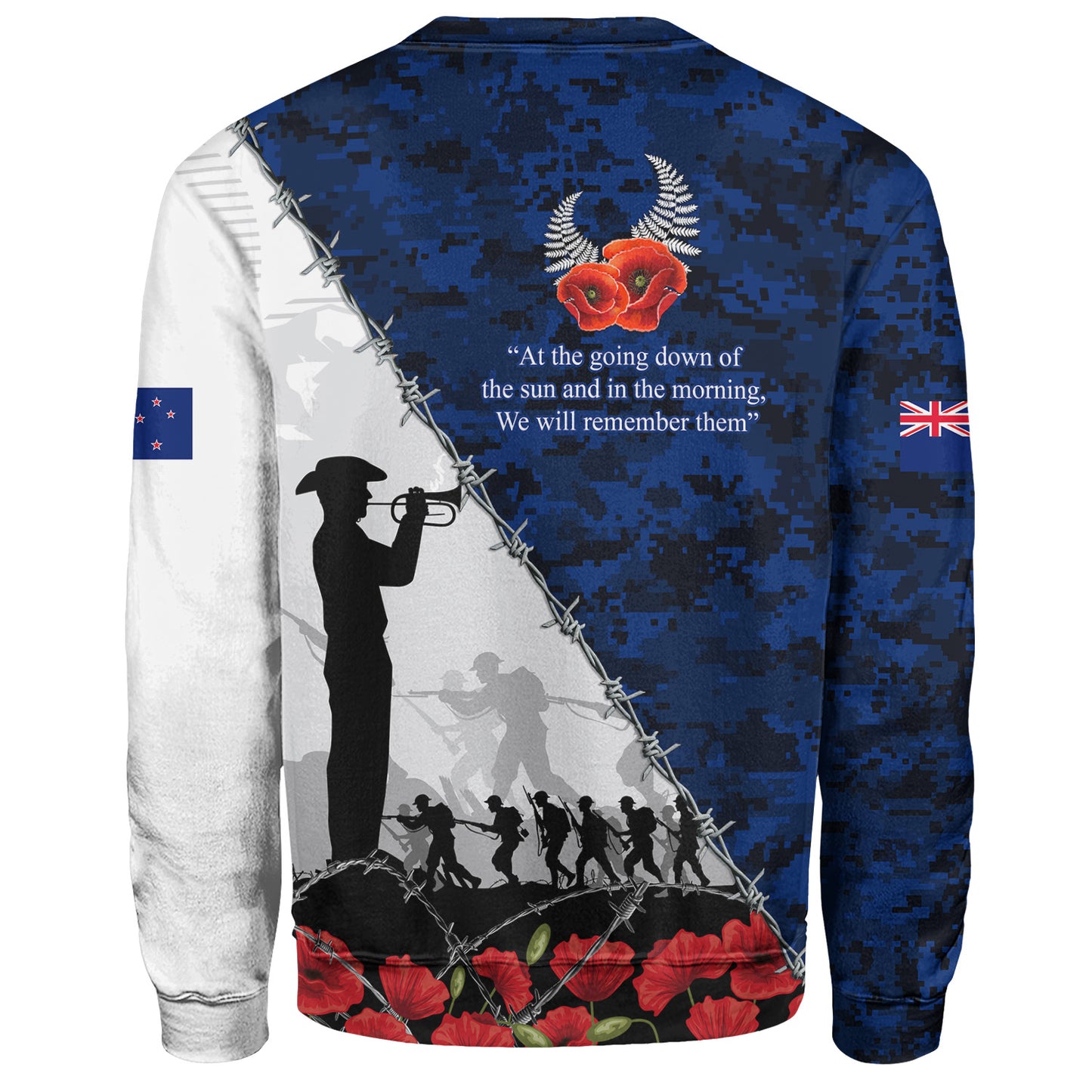 New Zealand Sweatshirt Anzac Day Poppy Flower And Barbed Wire