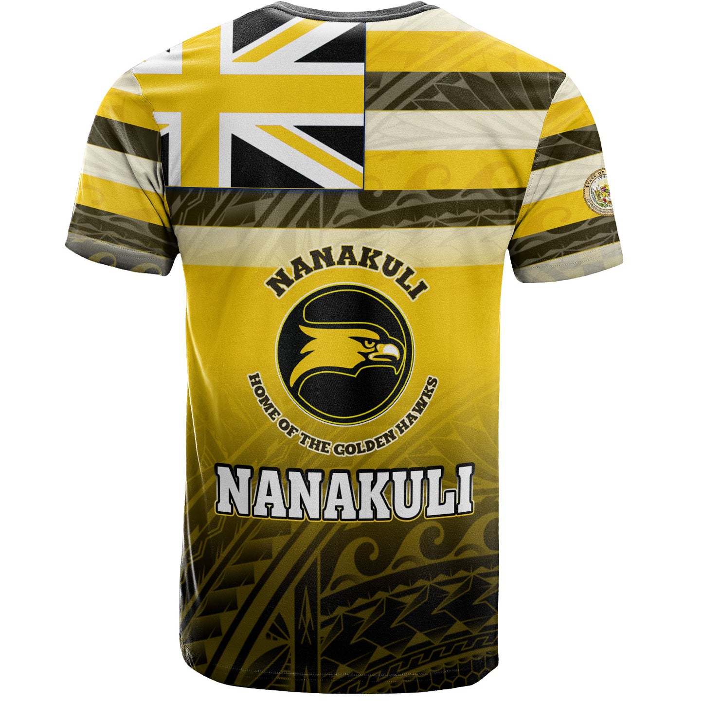 Hawaii Custom Nanakuli High and Intermediate School T-Shirt Flag Color With Traditional Patterns ( Yellow Black)