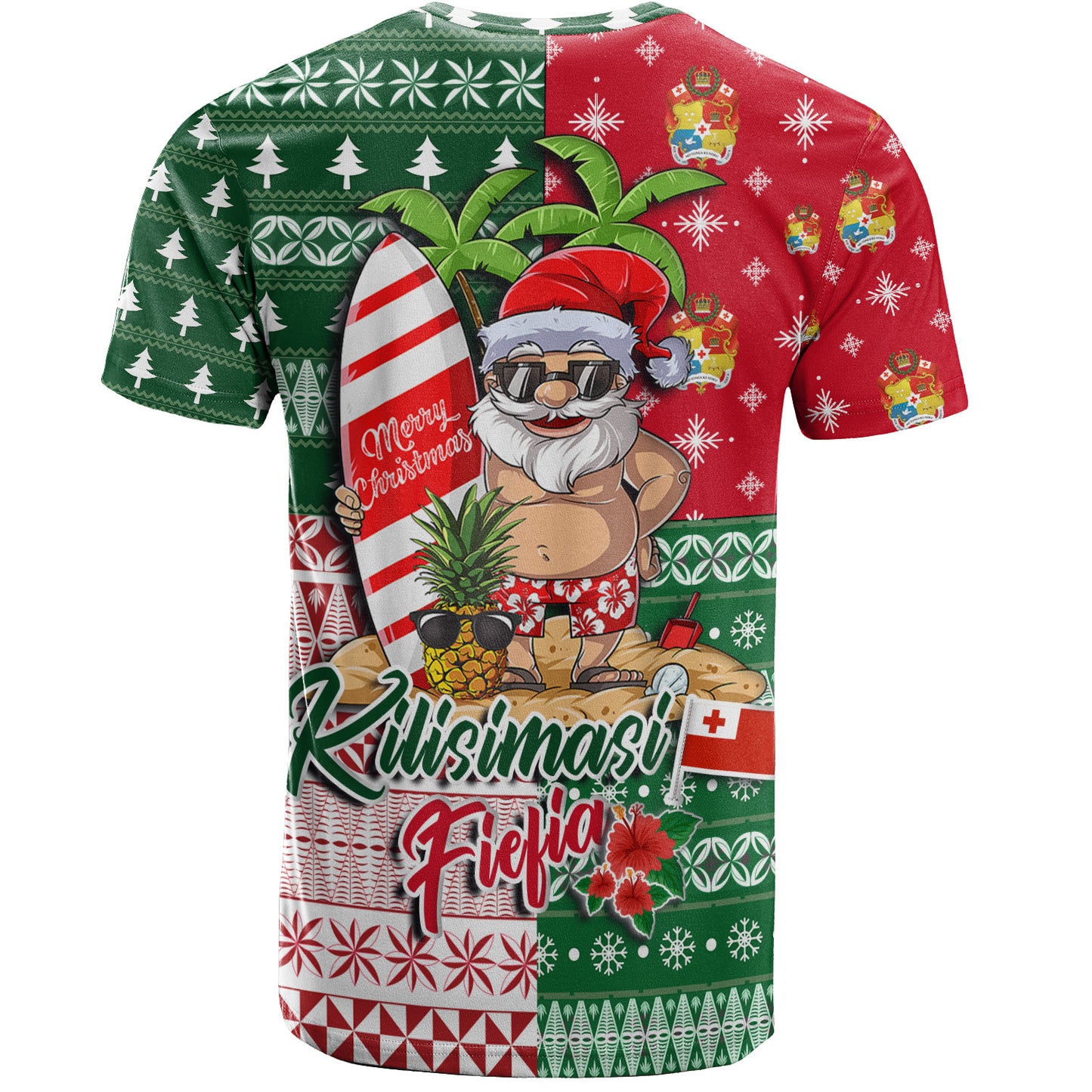 Tonga T-Shirt Kilisimasi Fiefia Tropical Xmas Patterns
