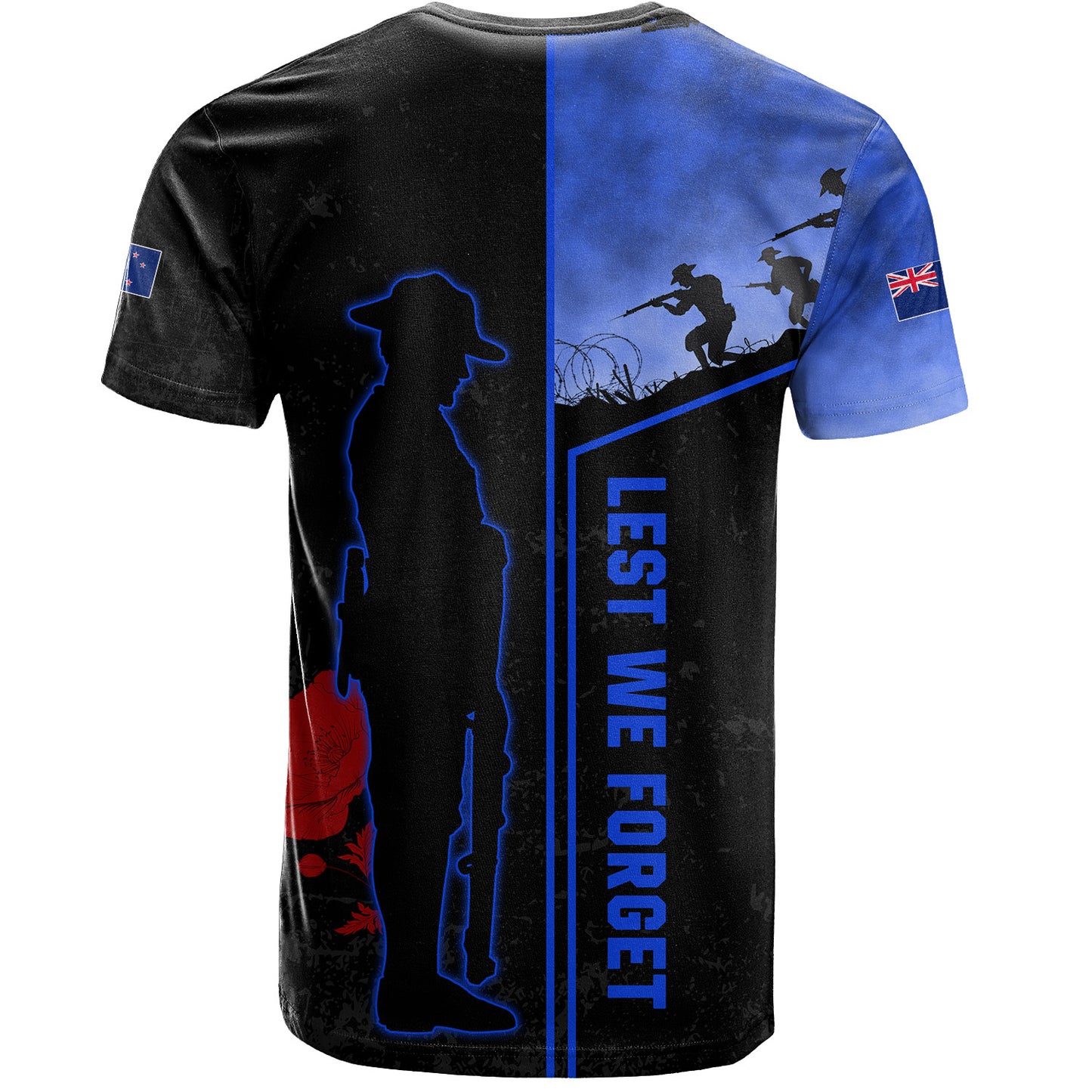 New Zealand T-Shirt Anzac Day Lest We Forget Poppy Flower Symbol