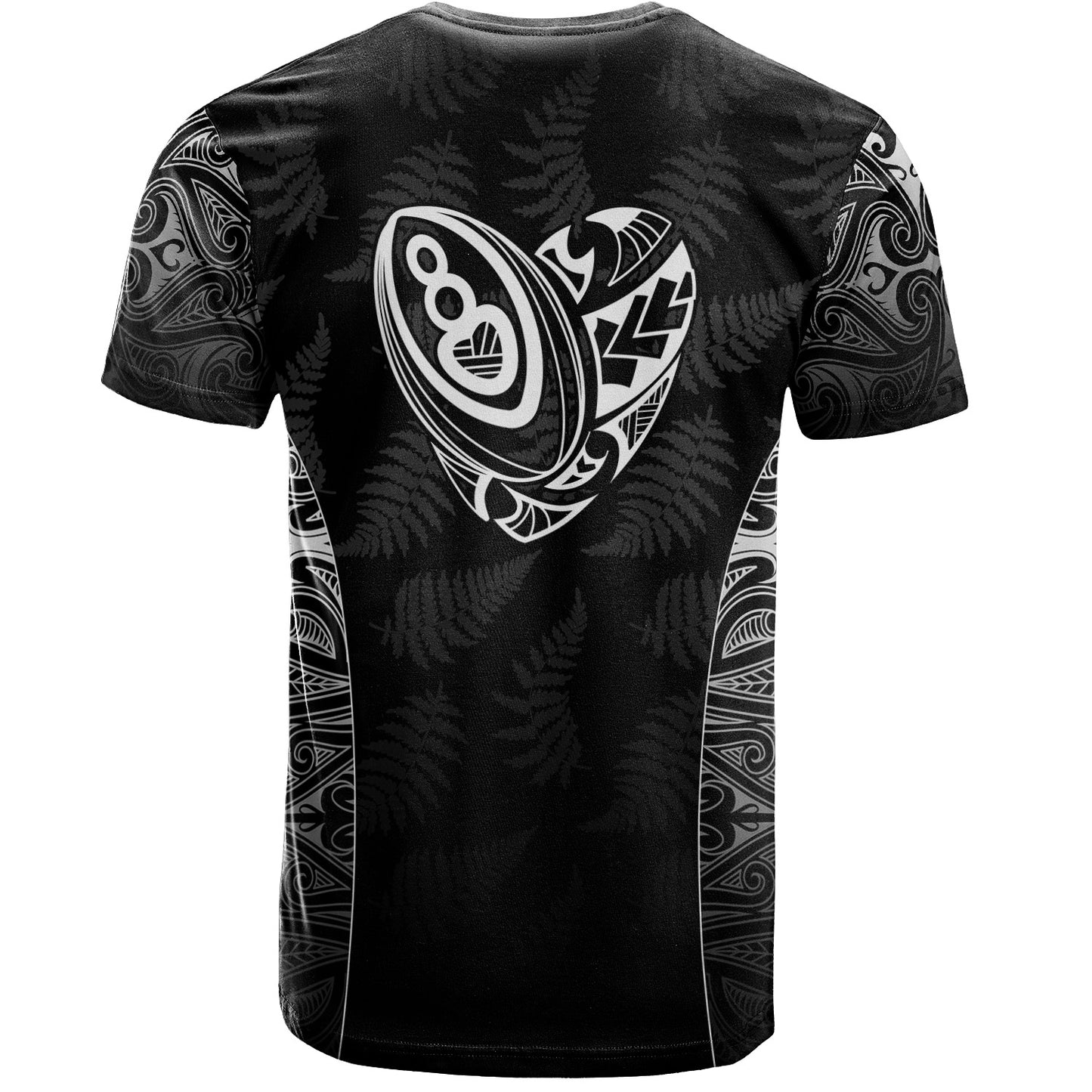 New Zealand Personalized T-Shirt Rugby Heart Maori Style Silver Fern