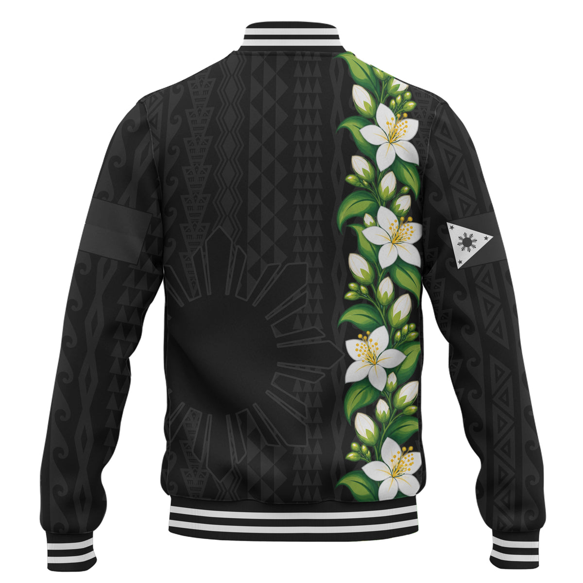 Philippines Filipinos Baseball Jacket Sampaguita Flower Tribal Polynesian Sun Island Style