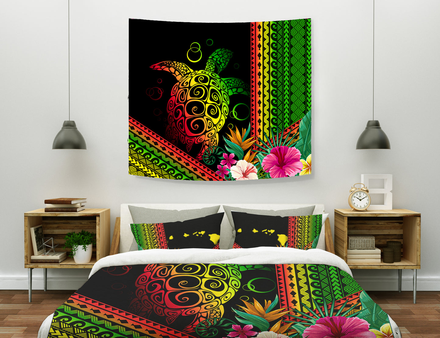 Hawaii Tapestry Turtle Polynesian Pattern Reggae Color