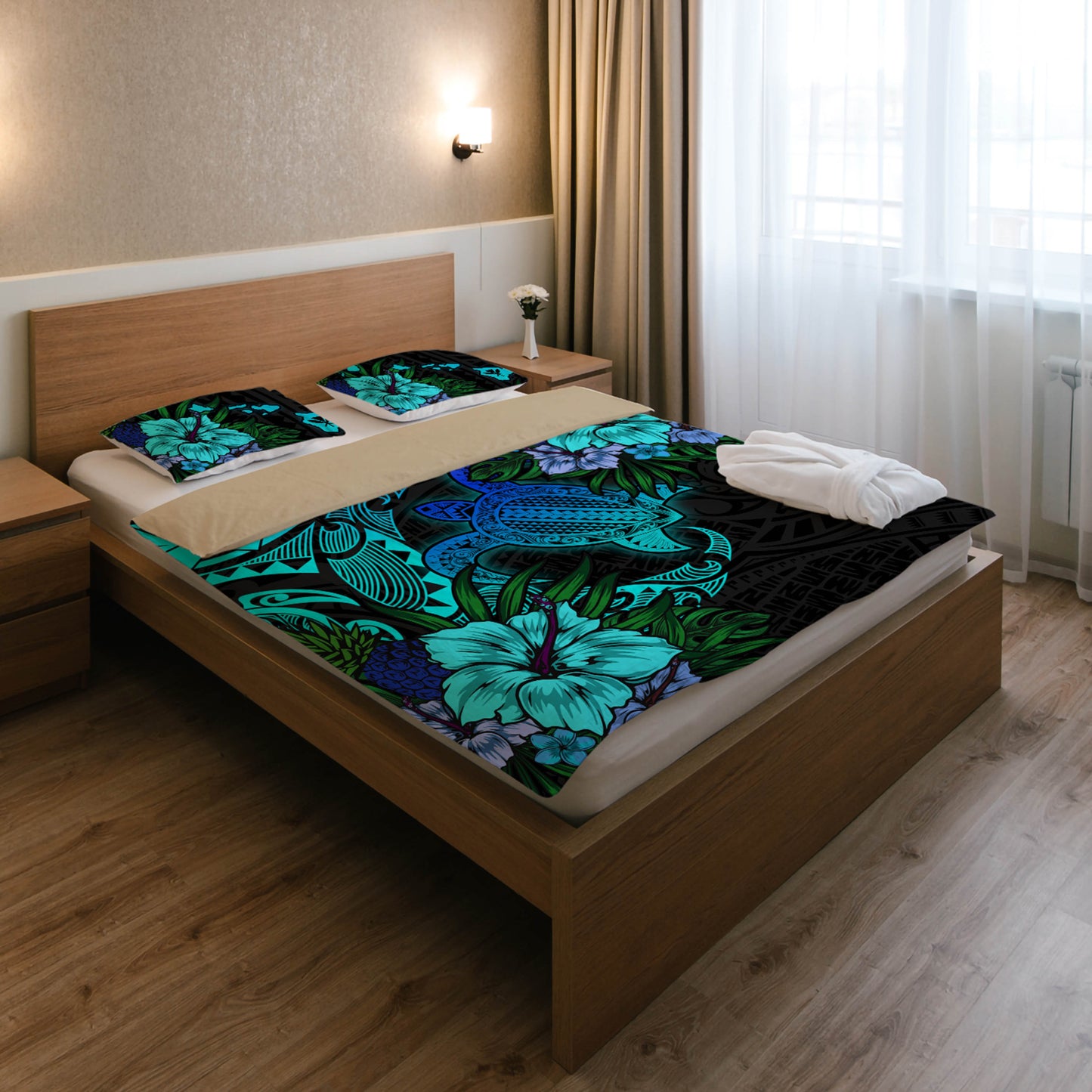 Hawaii Bedding Set - Hawaii Polynesian Turtle Tropical Blue Gardient Blue Bedding Set