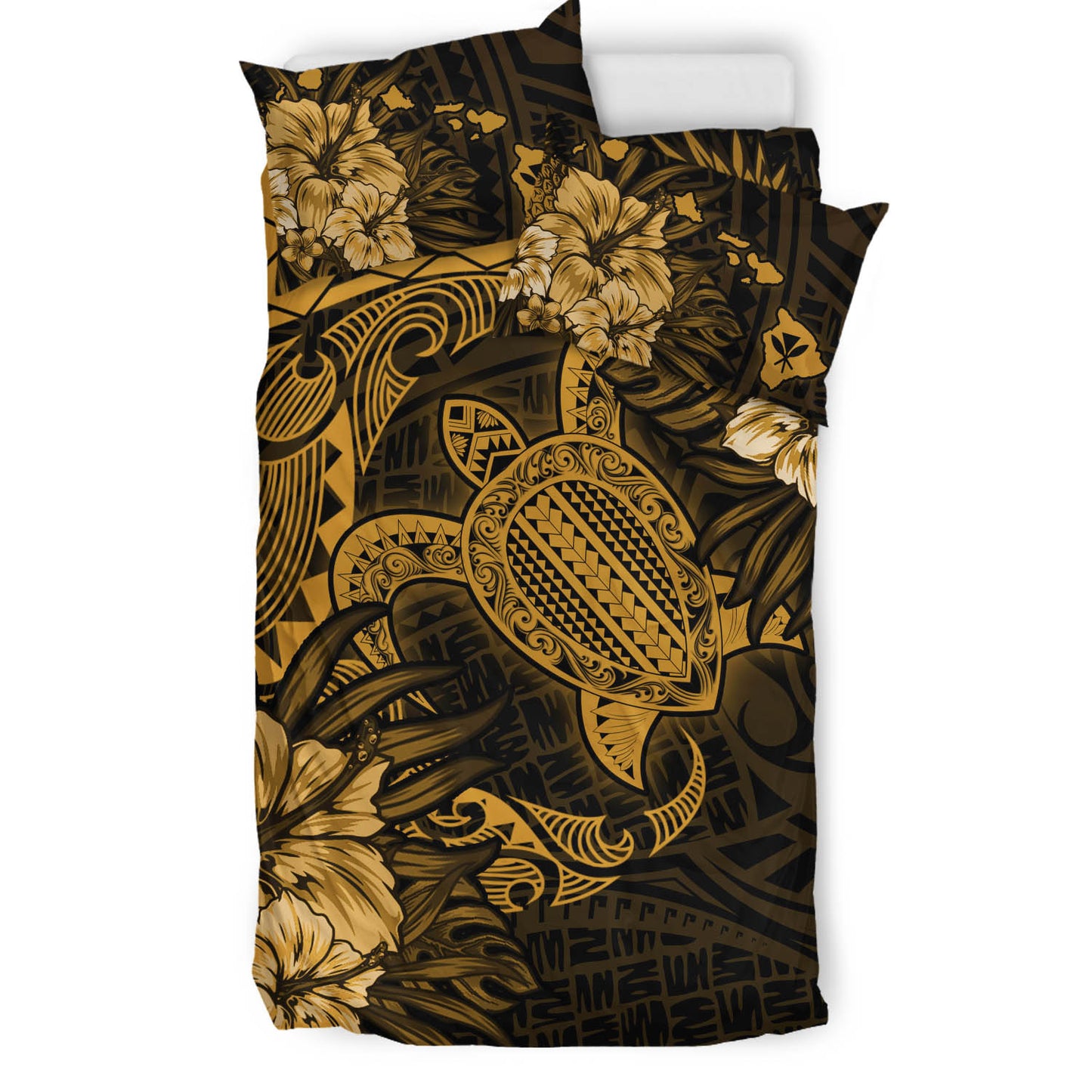 Hawaii Bedding Set - Hawaii Polynesian Turtle Tropical Golden Bedding Set