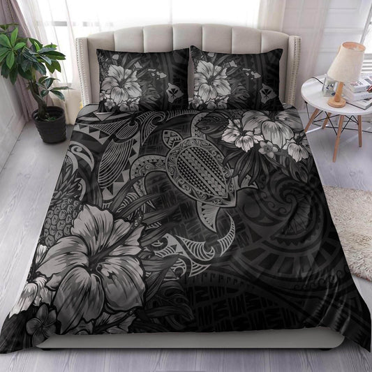 Hawaii Bedding Set - Hawaii Polynesian Turtle Tropical Grey Bedding Set