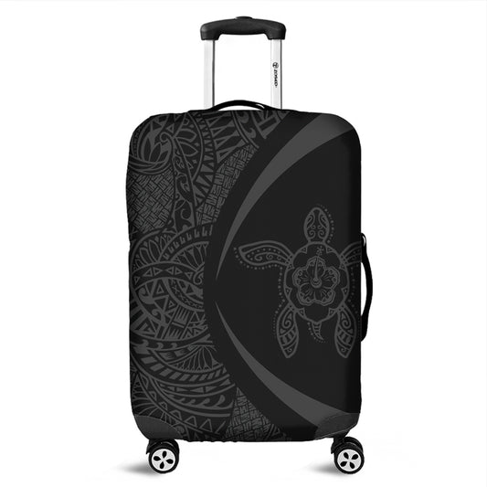 Hawaii Luggage Cover Turtle Hibiscus Lauhala Black Gray Circle