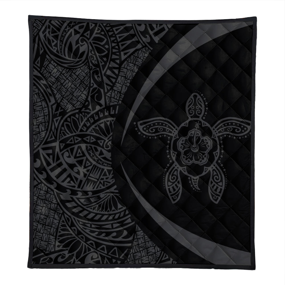 Hawaii Premium Quilt Turtle Hibiscus Lauhala Black Gray Circle