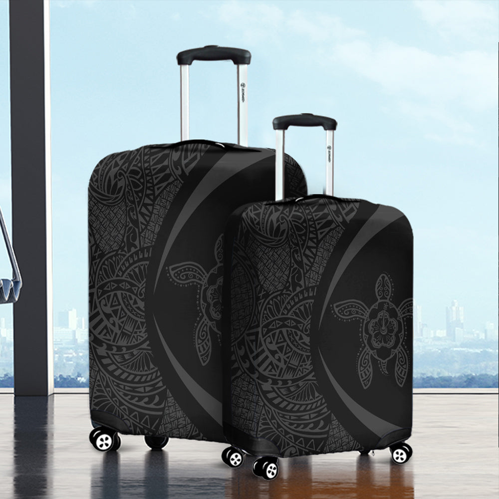 Hawaii Luggage Cover Turtle Hibiscus Lauhala Black Gray Circle